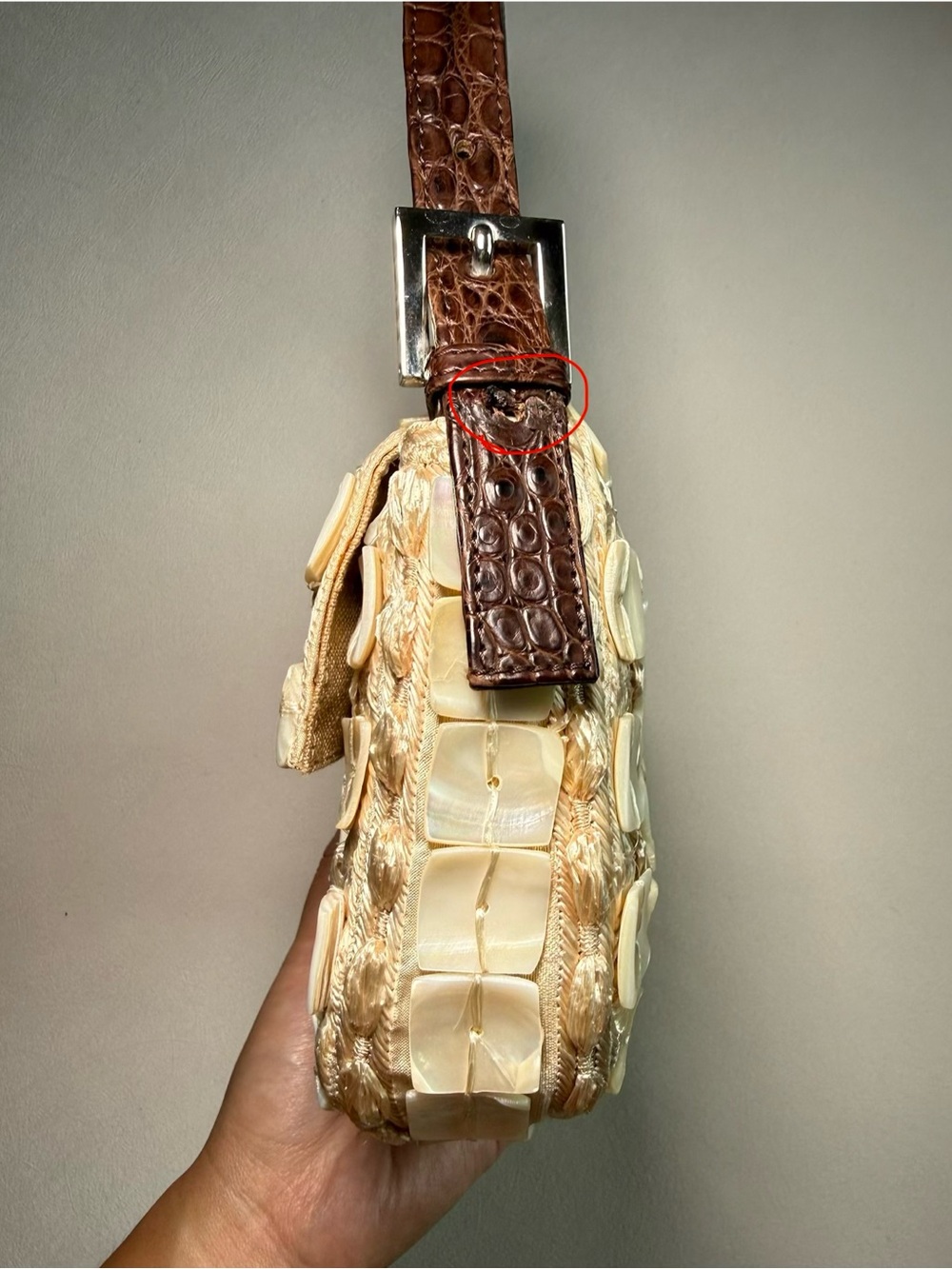 Vintage Fendi Mother of Pearl Baguette Bag w Crocodile Trim - Picture 5 of 11